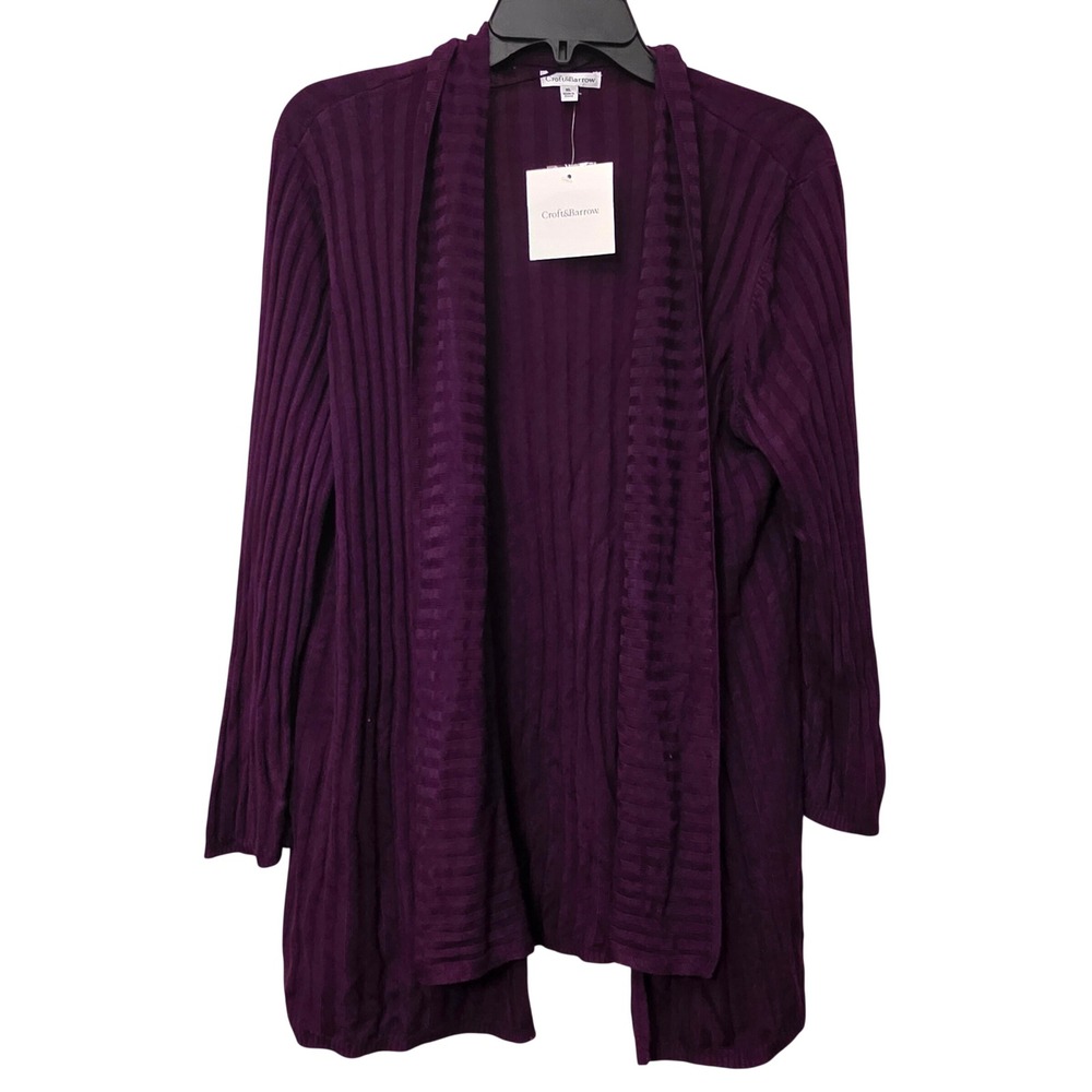 Croft & Barrow Womens XL Purple Ribbed Open Front Cardigan Rayon CB34275A NWT